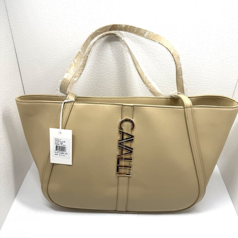 Cavalli Class Sandra Shopper Tote Almond Buff Logo Shoulder Bag Large Neutral - Picture 4 of 13